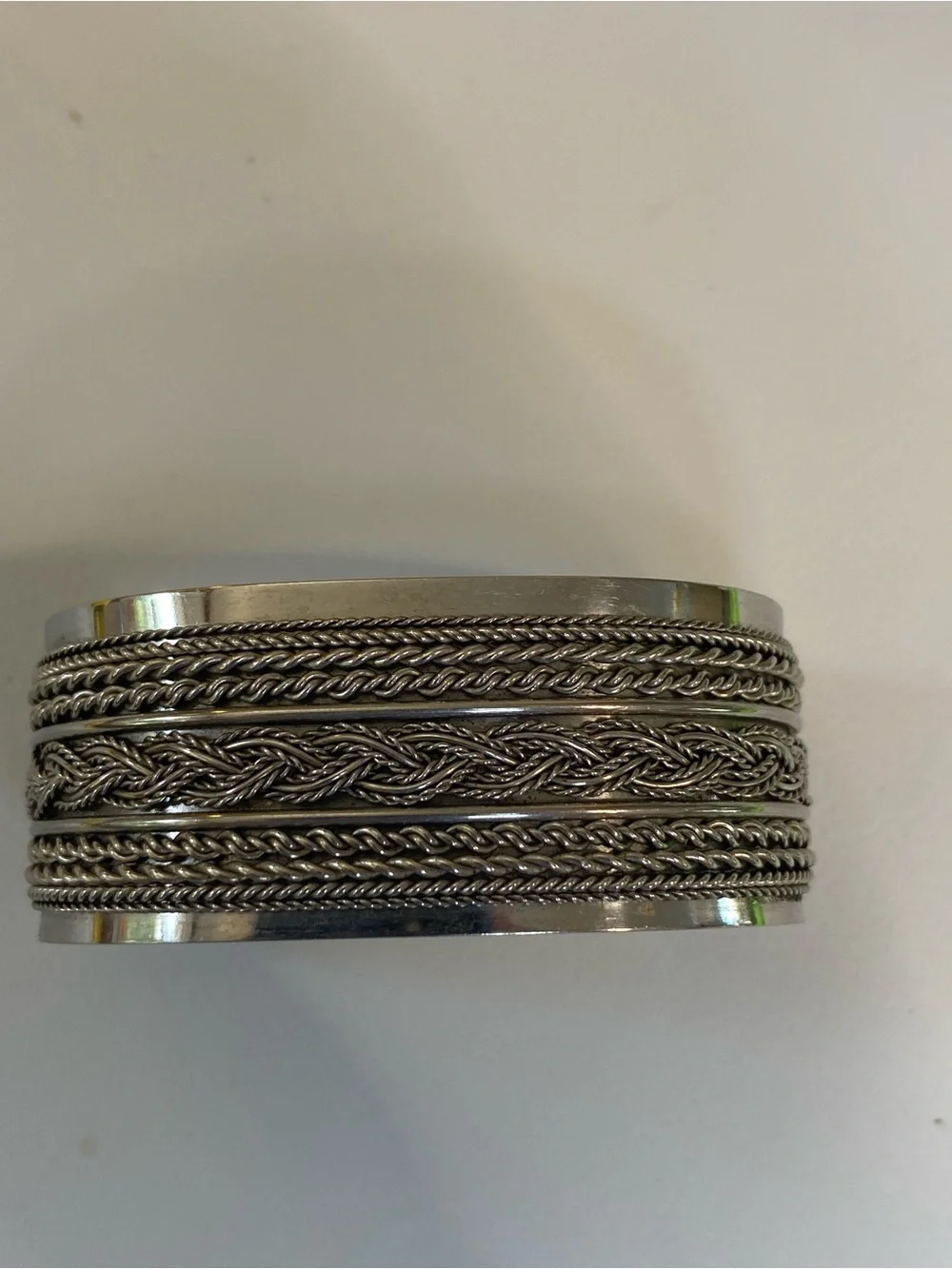 Unisex Multi-Textured Silver Metal Cuff Bracelet